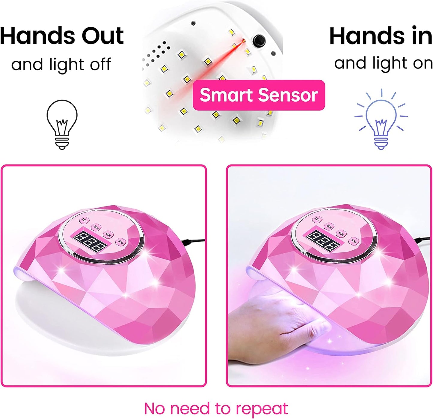 AIJIMEI Diamond Purple Nail Lamp Nail Dryer Nail Tools LED Gel Nail Lamp 86W Gel Nail Light Nail Polish Dryer for Professional and Beginner (Rosepink)