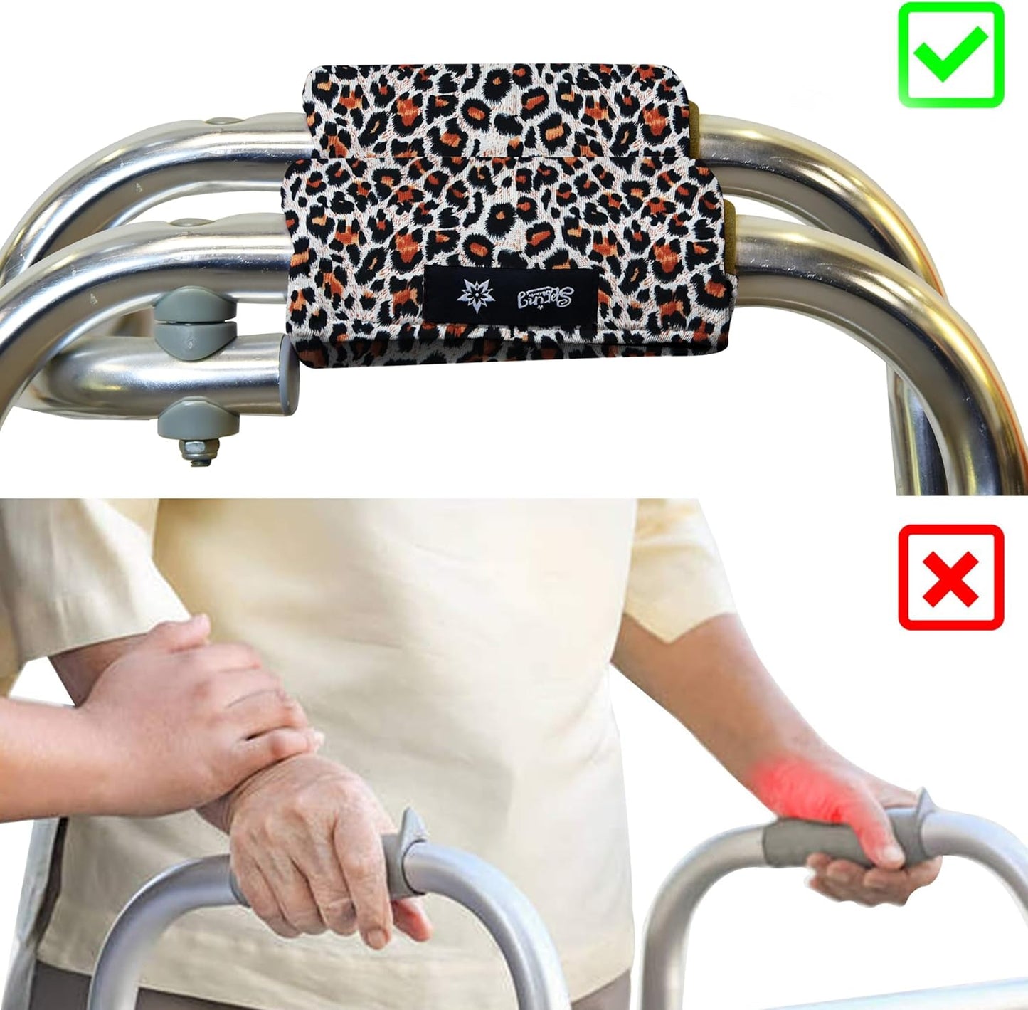 Spring Seaon Universal Walker Handle Padded -Hand Grip (2 Pack) Covers Non-Slip Cushion Padding for Folding Rolling Walker,Rollator Handle-Crutch Handle Pad Grips- Mobility Aid