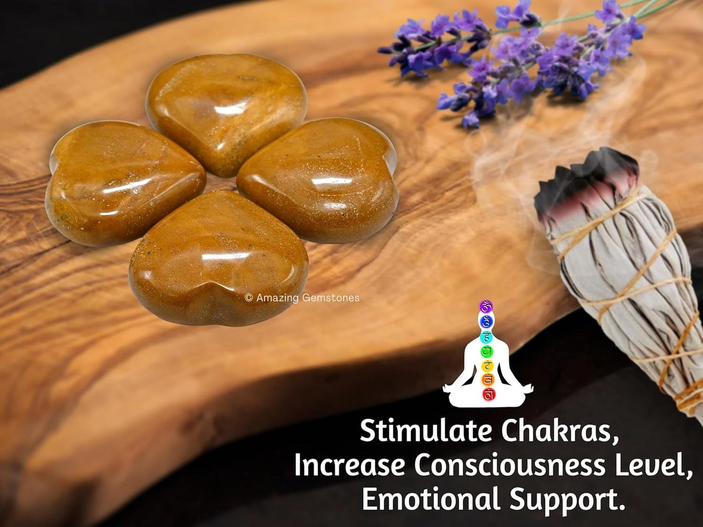 Amazing Gemstone Yellow Jasper Crystal Heart Palm Stone - Pocket Massage Worry Stone for Natural Body Chakra Balancing, Reiki Healing and Crystal Grid