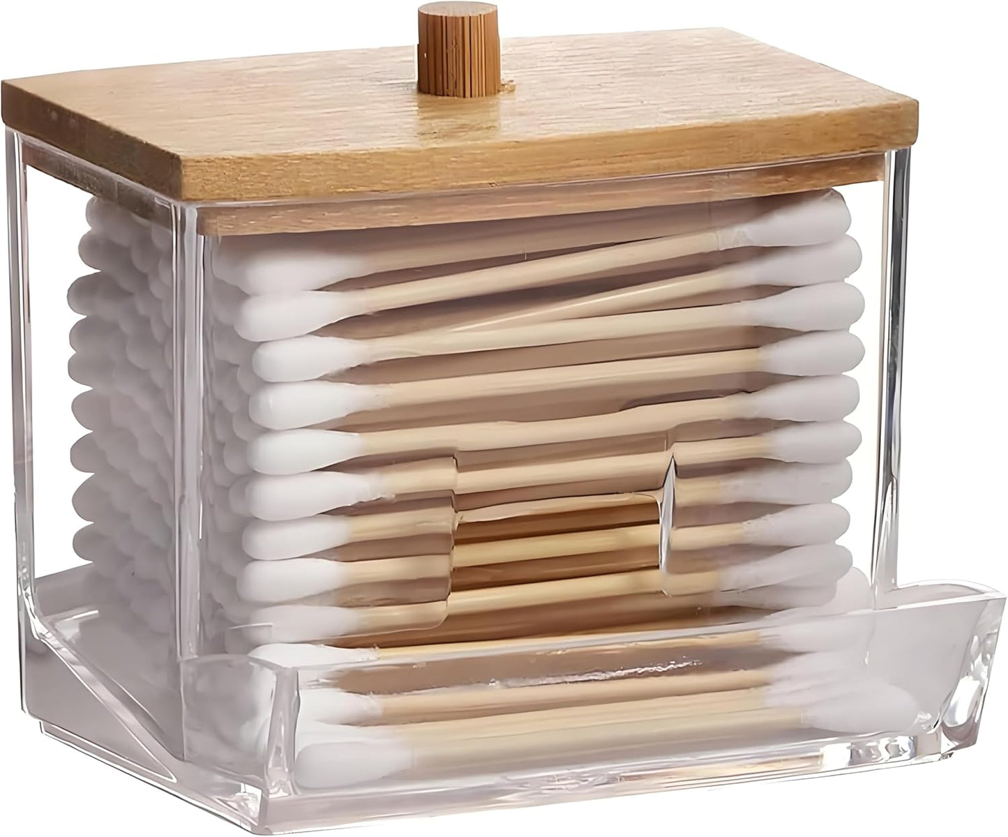 AXX Qtip Dispenser Apothecary Jars Bathroom - Qtip Holder Storage Canister Clear Plastic Jar for Cotton Swab,Q-Tips,Cotton Rounds (B#Bamboo2 1Pcs)