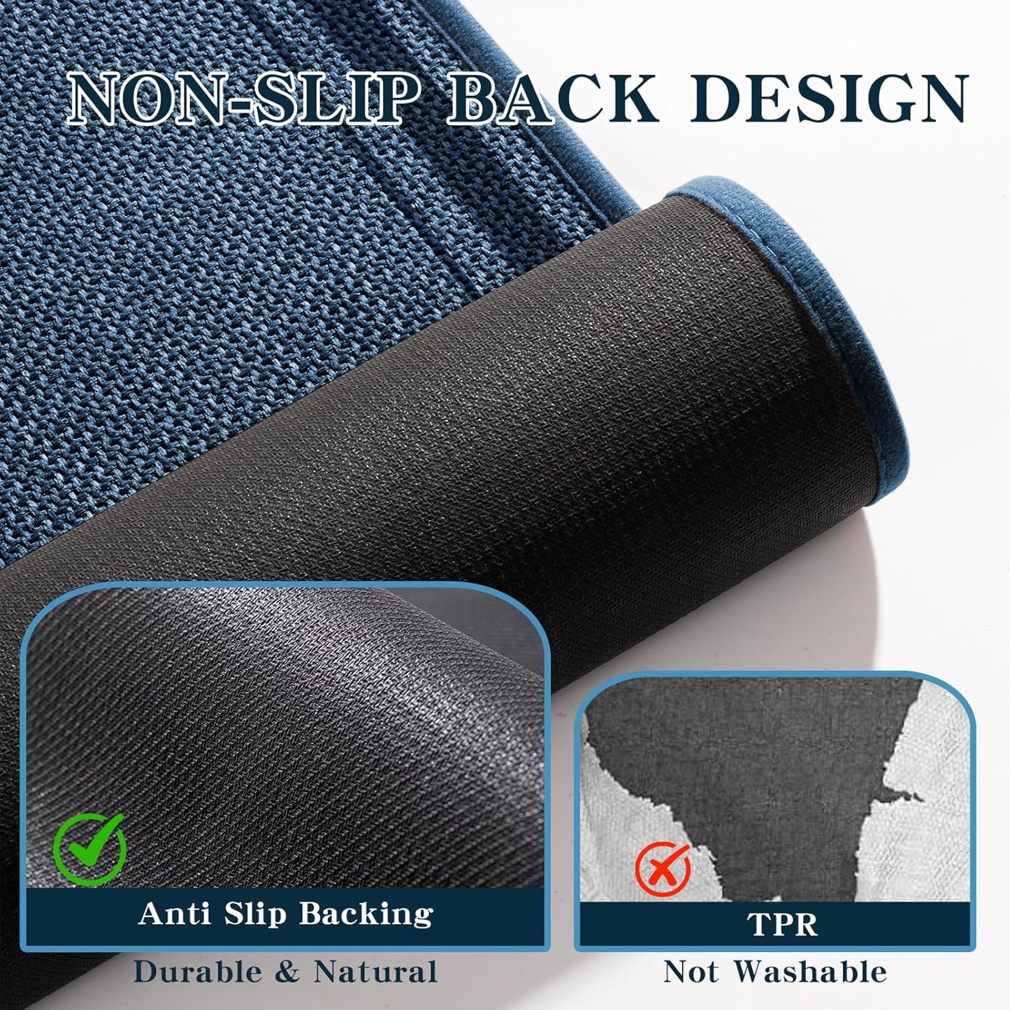 chakme Bathroom Rugs Mat 36x24, Ultra Thin Non Slip Bath Mat Large Quick Dry Absorbent Bath Mat for Bathroom Floor, (Dark Blue, 36"x24")