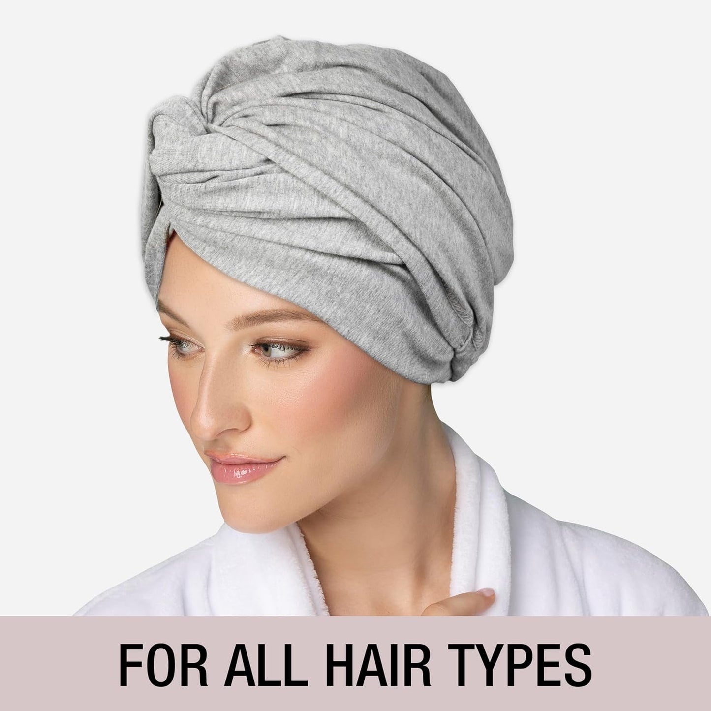 CONAIR Cotton Twist & Wrap Hair Towel, Fast Drying Ultra-Absorbent Hair Plop for All Types and Lengths, Turban-Style Cotton Towel Helps Maintain Natural Curl Style, Gray