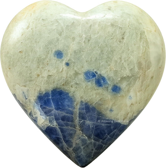 Amazing Gemstone Hackmanite Fluorescent Sodalite Crystal Heart Palm Stone - Pocket Massage Worry Stone for Natural Body Chakra Balancing, Reiki Healing and Crystal Grid