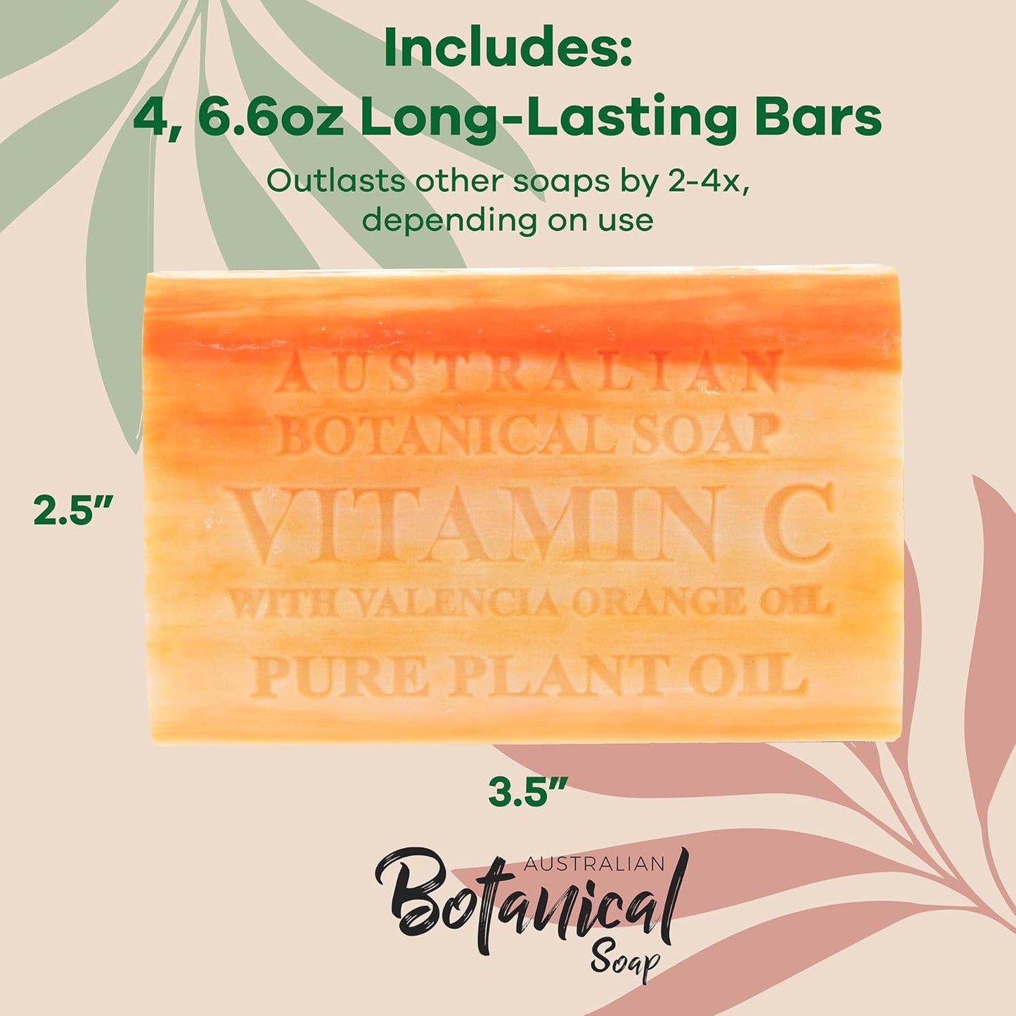 Australian Botanical Soap Vitamin C with Valencia Orange Oil 6.6 oz Luxury Soap Bars Enriched with Shea Butter, Suitable for Men, Women and All Skin Types, Pack of 4