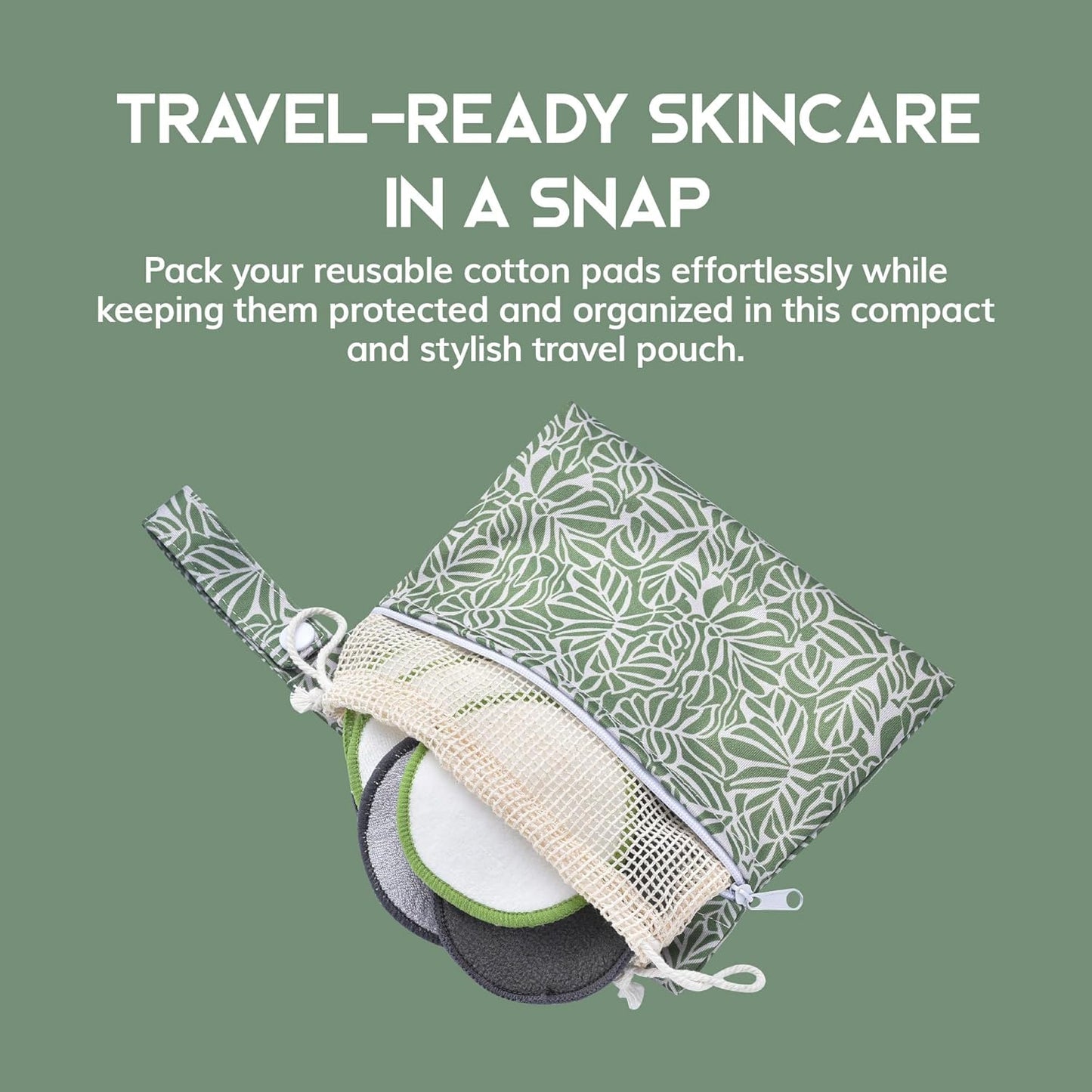 Greenzla Reusable Makeup Remover Pads Travel Set - 12 Pack Microfiber Cotton Pads, Dark Charcoal Cotton Rounds, and Bamboo Terry Face Wipes for All Skin Types with Mesh Laundry Bag and Travel Pouch