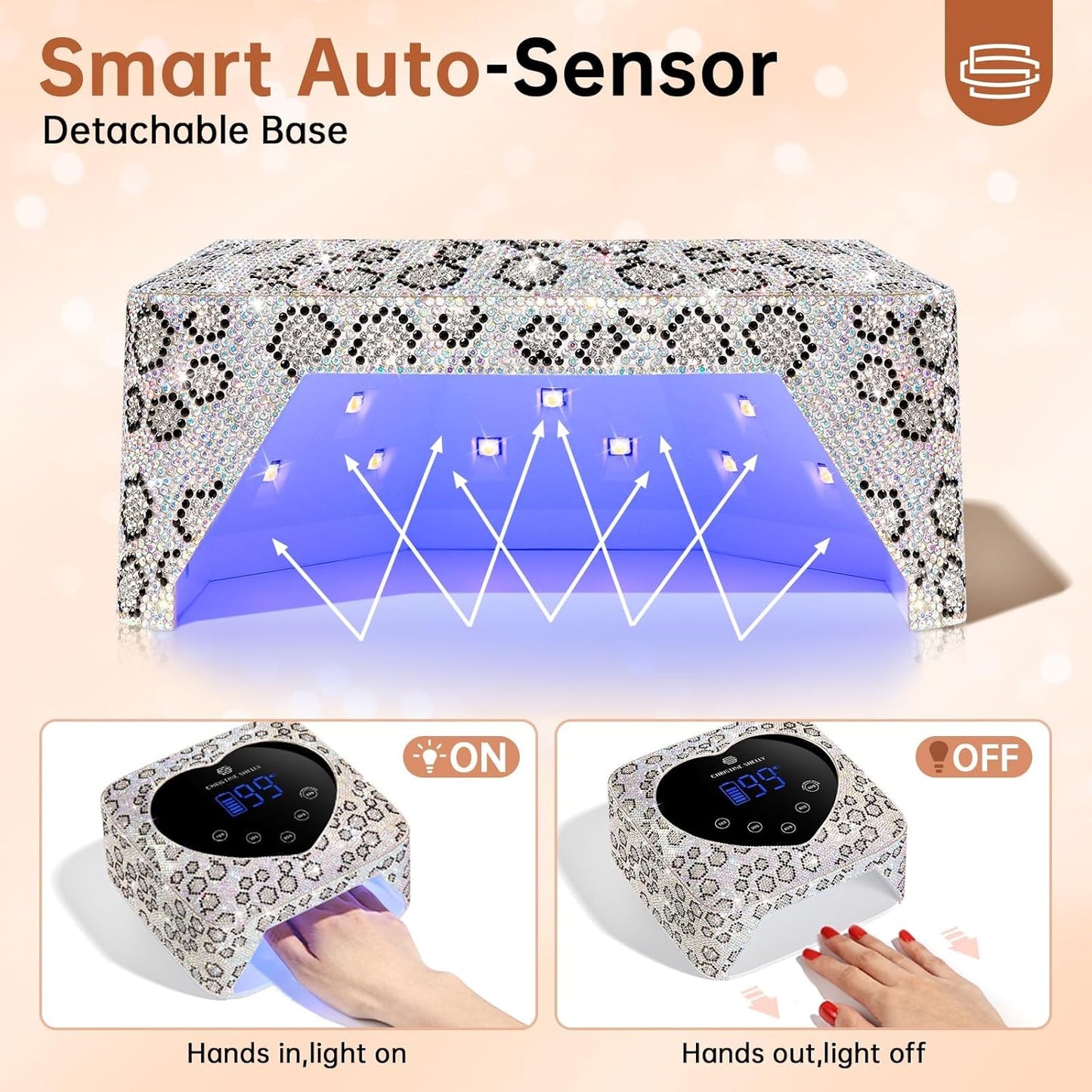 UV LED Nail Lamp 72W Rechargeable Sparkly Wireless Nail Dryer Gel Polish Light with 5 Timer Setting Professional Quick Dry Curing Lamp with Display Auto Sensor for Salon & Home