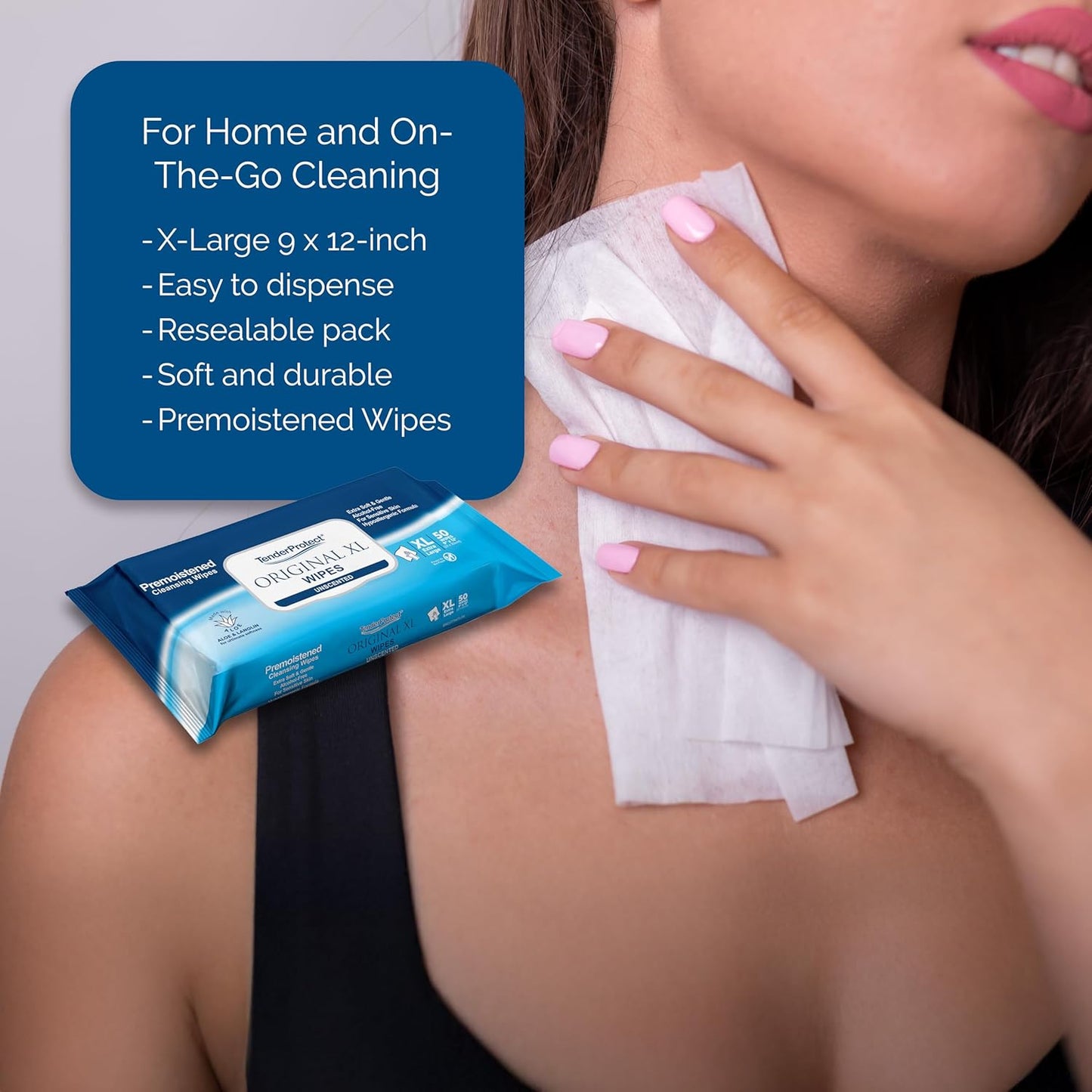 TenderProtect® Original XL Premium Adult Wipes (200 Ct), Extra-Large 9"x12" Wet Wipes with Aloe, Wash Cloths for Babies & Elderly, Incontinence, Hands & Body Cleaning