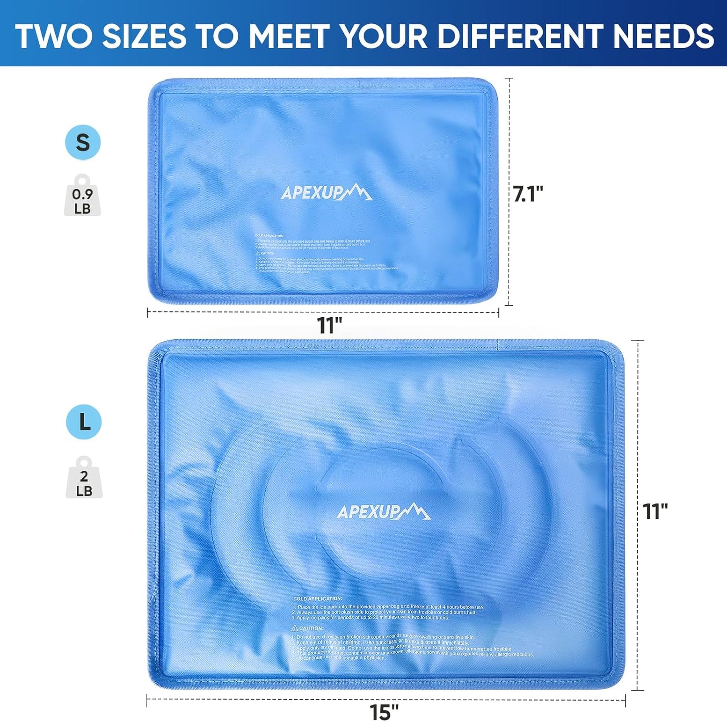 APEXUP Gel Ice Packs for Injuries Reusable, Flexible Double Sided Cold Packs for Injuries, Ice Pack for Knee, Shoulder, Back, Hip, Leg, Arm (Blue, S, 1PK)