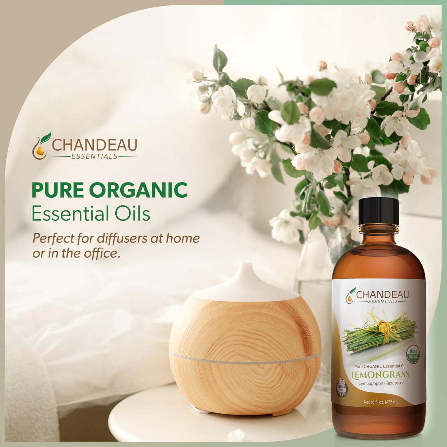 100% Pure Organic Essential Oil, Pure Lemongrass Essential Oil for Aromatherapy, Soap Making, Candles, Laundry, Perfume, Cleaners or Diffusers - Large Amber Glass Bottle, 16 oz.