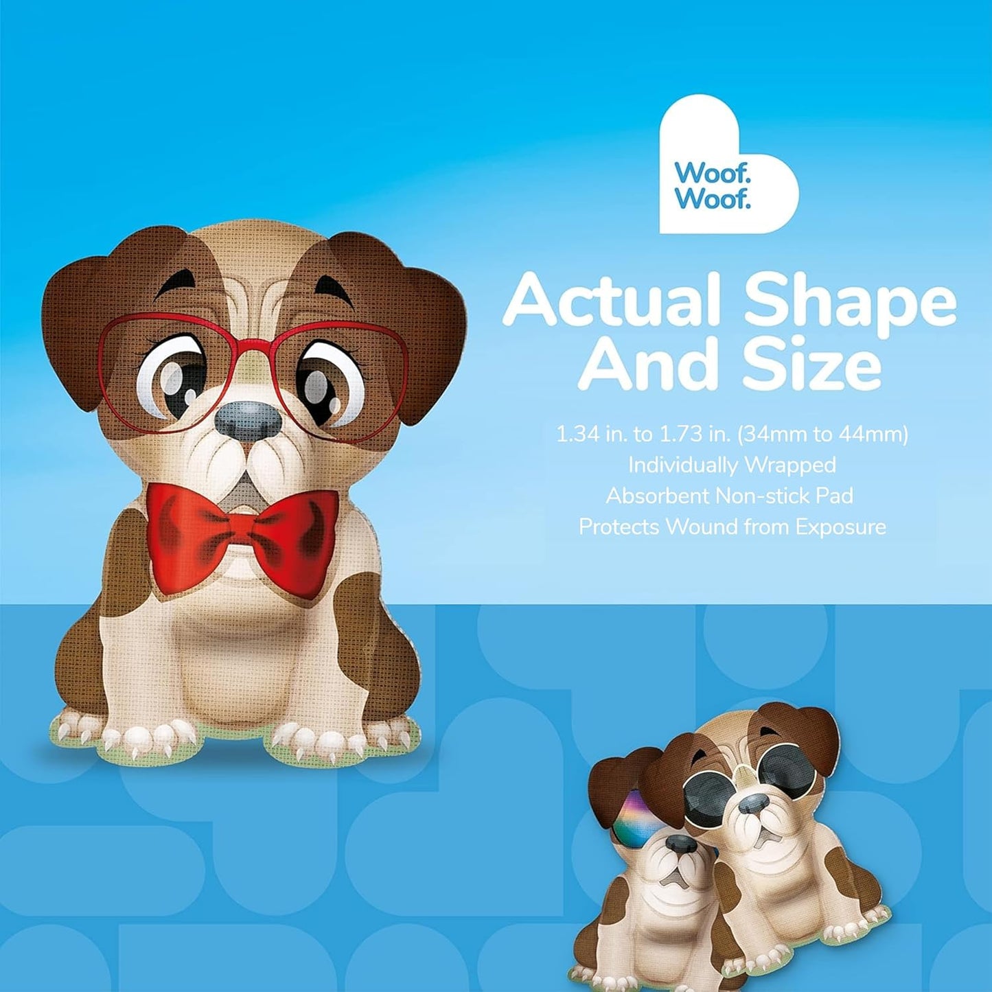 BioSwiss Kids Bandages, Bulldog Shaped Self Adhesive Bandage Set, Latex Free, Sterile Wound Care, 24 Count