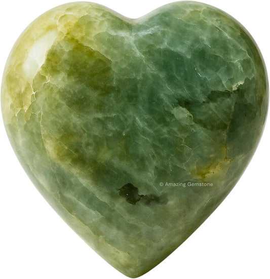 Amazing Gemstone Yellow Aquamarine Crystal Heart Palm Stone - Pocket Massage Worry Stone for Natural Body Chakra Balancing, Reiki Healing and Crystal Grid