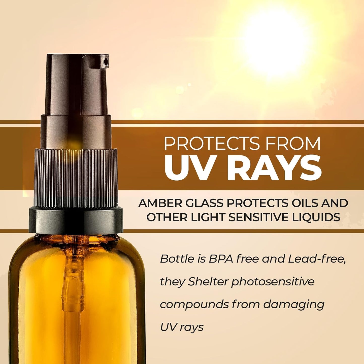 6 Pack, 3 30ml (1oz) & 3 15ml (0.5oz) Empty Refillable Glass Amber Pump Bottle Ideal for Lotion Cream Essential Oil Travel Small Container, Convenience Pack