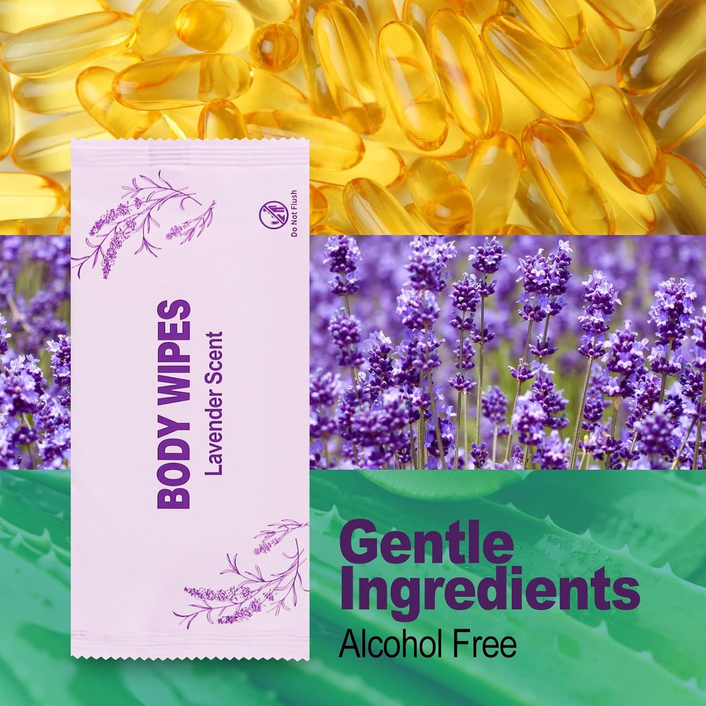 Body Wipes Individually Wrapped, 200 Pack Adult Bath Wipes No Rinse Extra Large Thick (11.8"x7.9"), Suitable for Camping, Gym and Travel, Lavender Scent