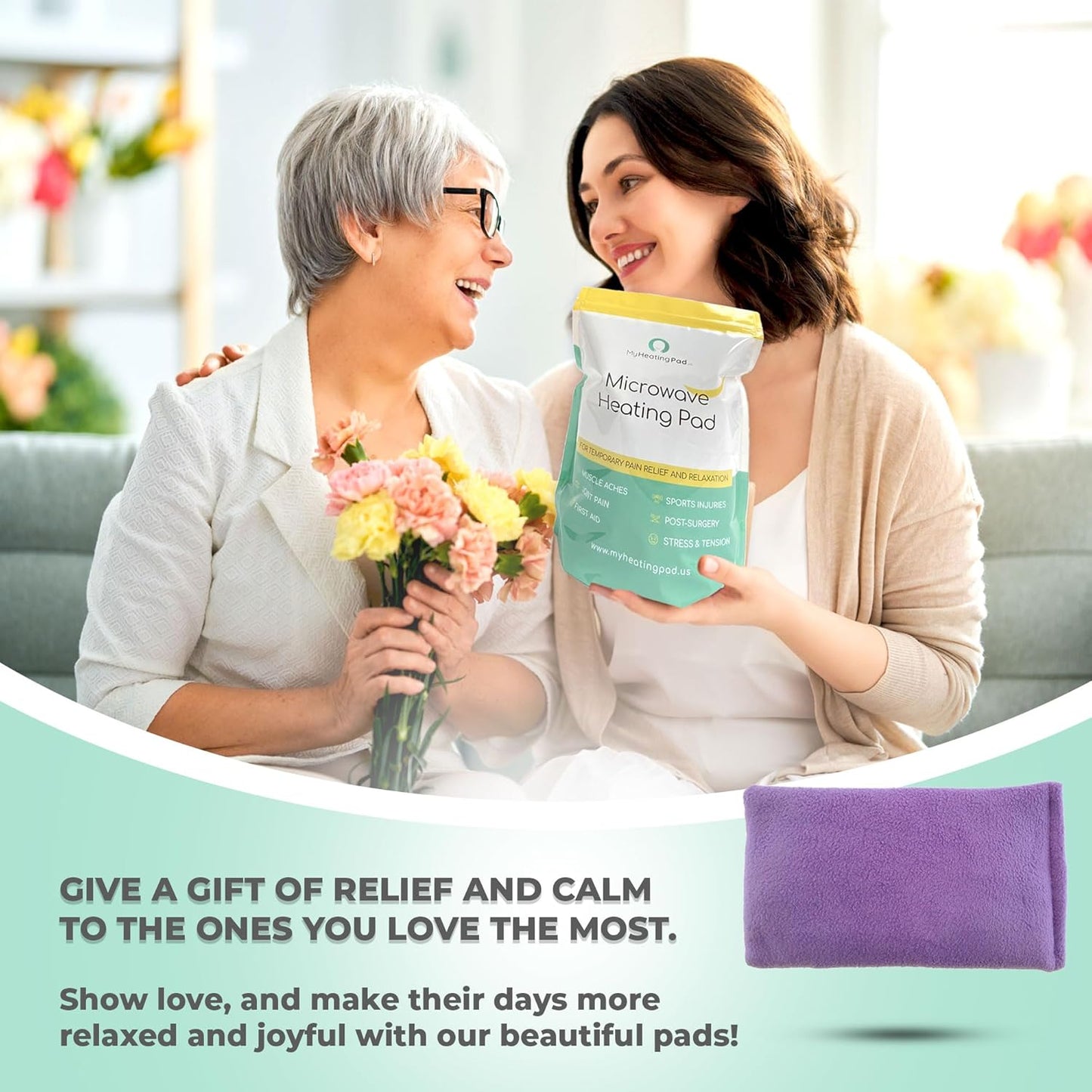 My Heating Pad for a Better Comfort - Moist Microwavable Heating Pads for Joint Pain and Sore Muscles - Microwave Hot Pack Heat Pad for Cramps - Chilled or Heated Pad Therapy Pillow - 2 Packs Purple