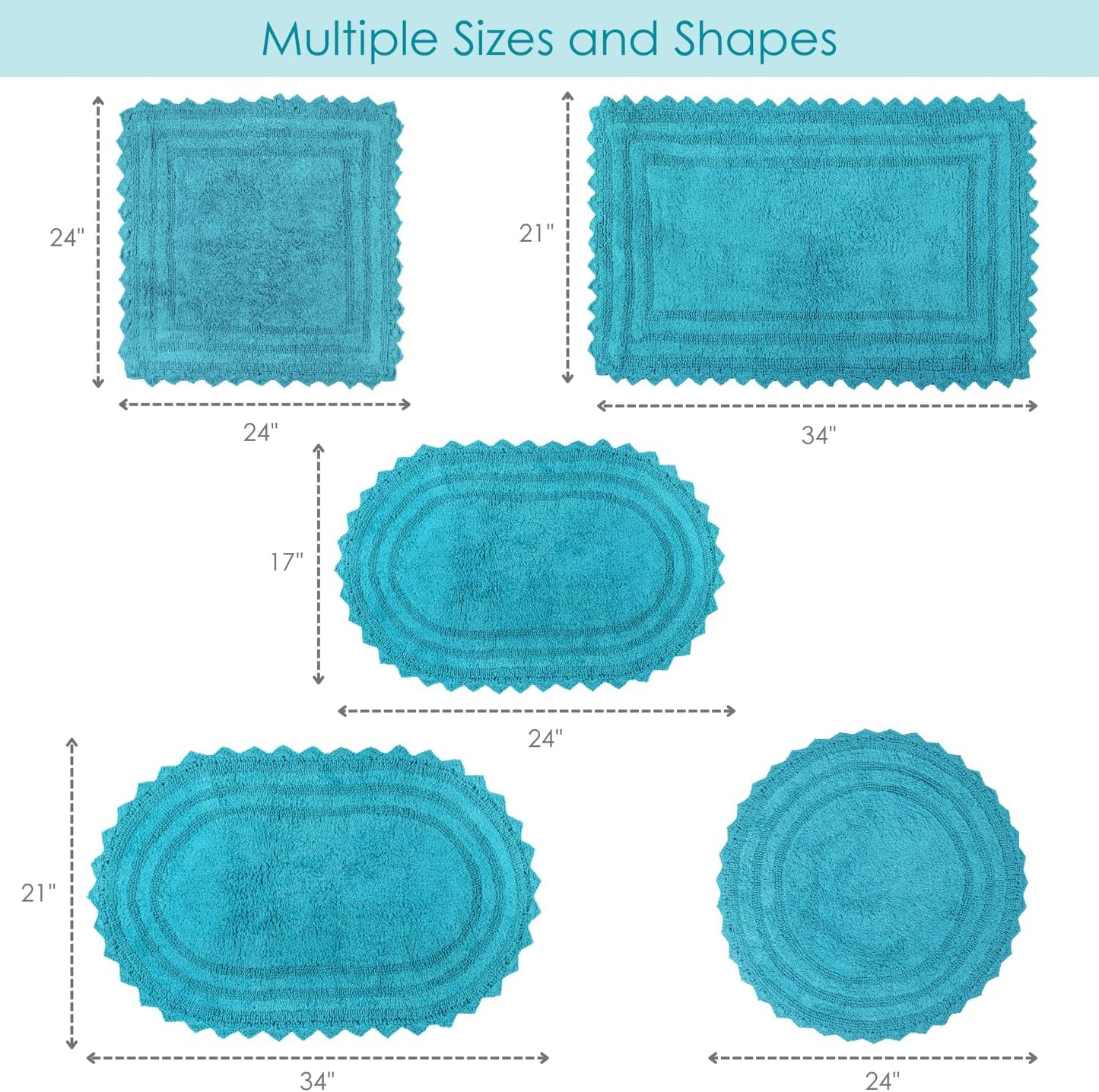 RAJRANG Bluebird Rectangular Bathroom Rug – 34x21 Inches Soft Cotton Bath Mat with Crochet Pattern, Absorbent and Reversible Mat for Spa, Hotel, Kitchen, or Home Decor