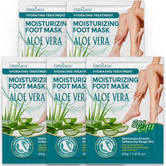 Moisturizing Foot Mask 5 Pack,Hydrating Foot Masks for Dry Cracked Feet,Moisturizing Socks Dry Skin Moisturizer for Soft and Smooth Touch Feet,Foot Care Spa Gifts for Women Men Stocking Stuffers