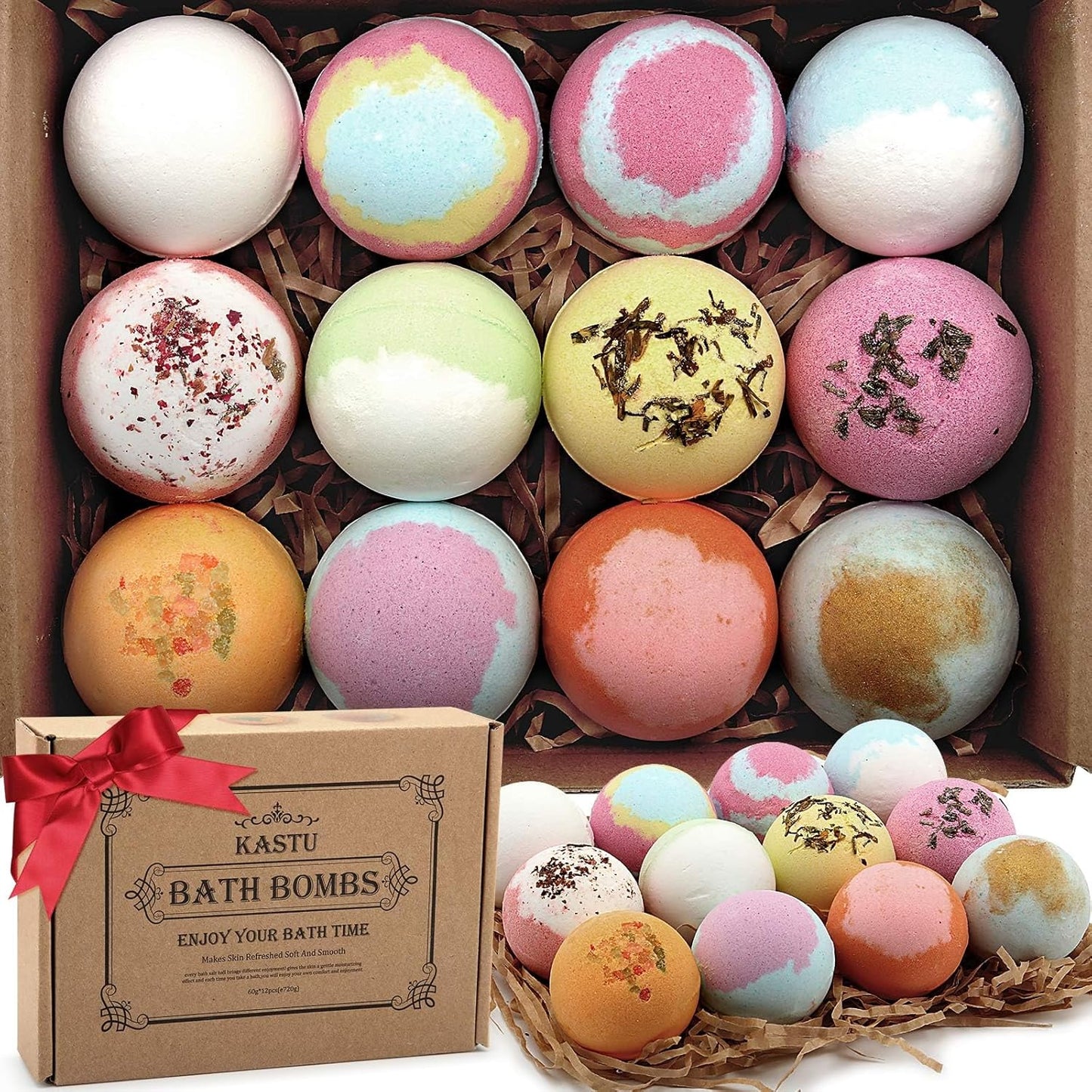 Bath Bombs Salt Balls,12 PCS Gift Set,Vanilla Menthol Rose Extract Essential Oils,Moisturizing Dry Skin,Fizzy Spa,Relaxing,Bubble Bath Bomb Gifts Idea for Men Women