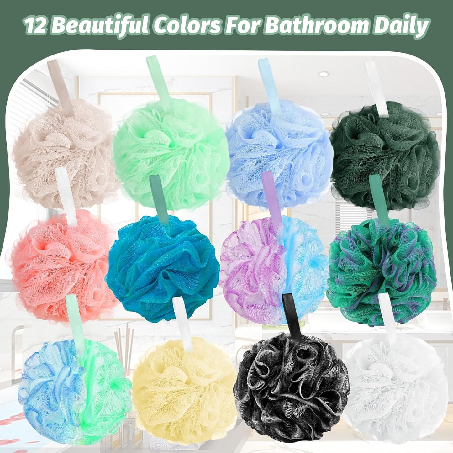 Amazerbst loofah,Shower loofah loofah Sponge,50g Bath Sponge Body Scrubber for Women and Men (Green Purple Blue Black Black Black)