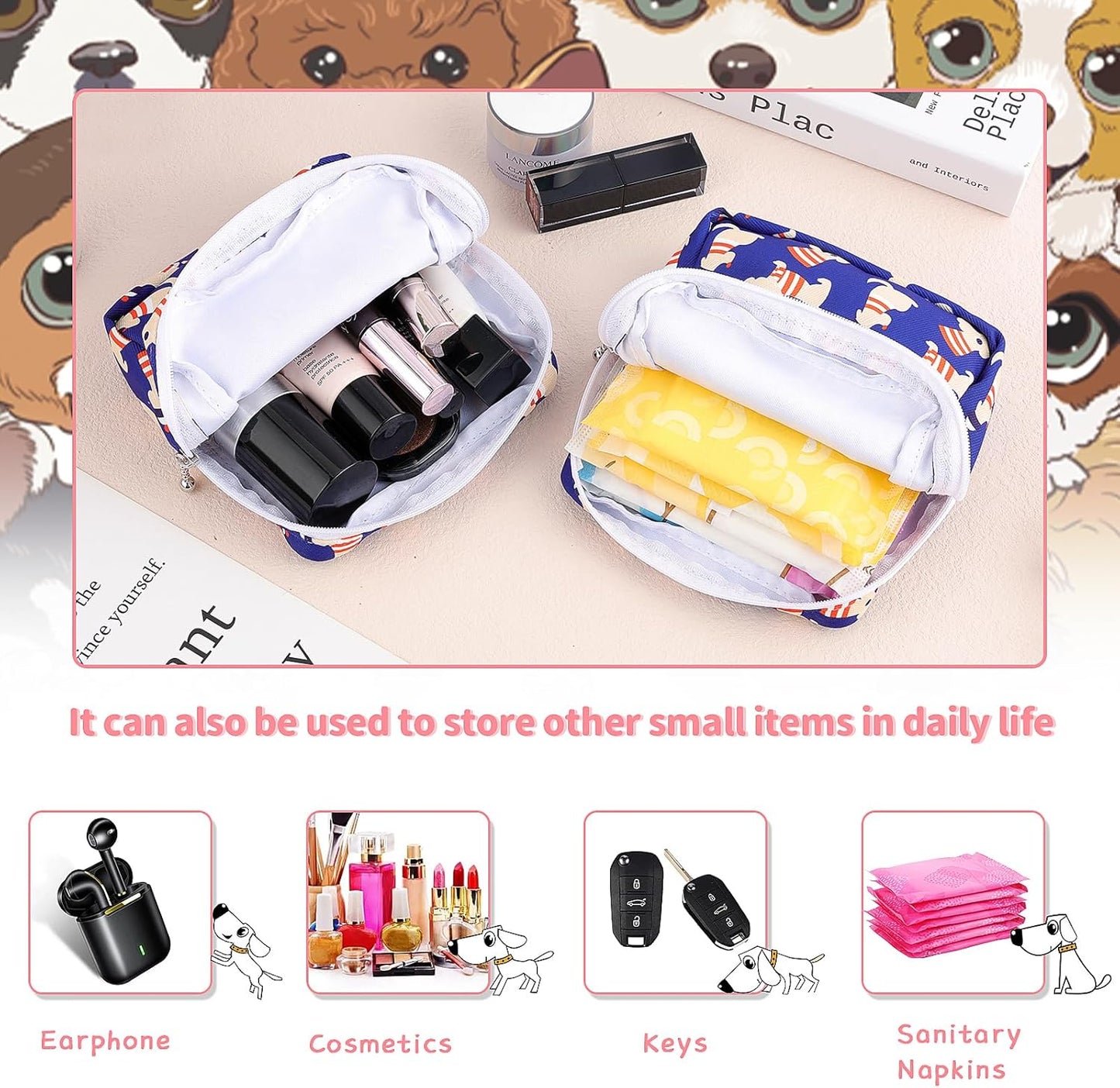 Period Bag Pouch, Canvas Sanitary Napkin Storage Bag for Girls Womens, Portable Sanitary Napkin Period Pad Pouch for Purse, Small Make Up Bags(N0902, Blue)