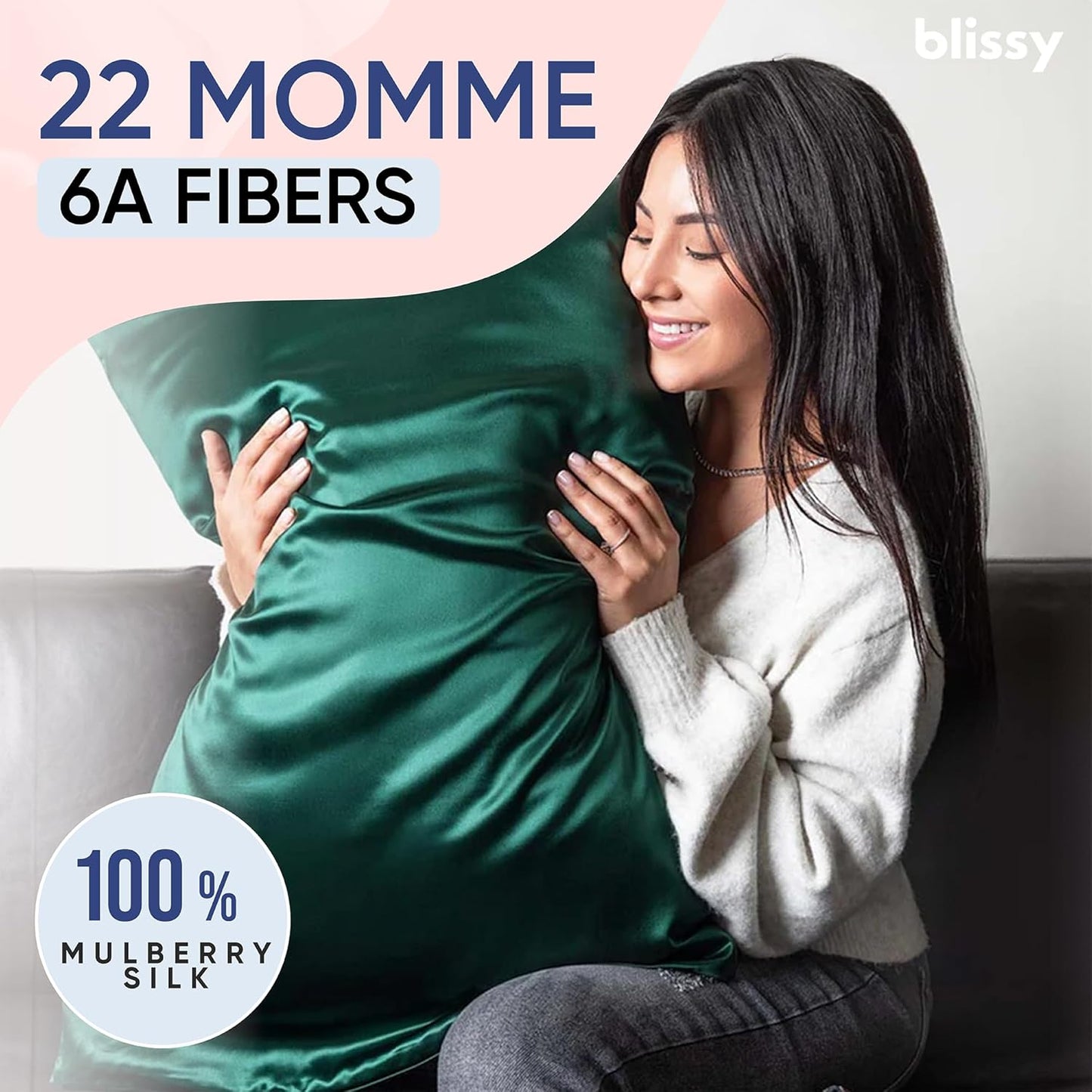 Blissy Silk Pillowcase - 100% Pure Mulberry Silk - 22 Momme 6A High-Grade Fibers - Silk Pillow Cover for Hair & Skin - Regular, Queen & King (Emerald, Queen)
