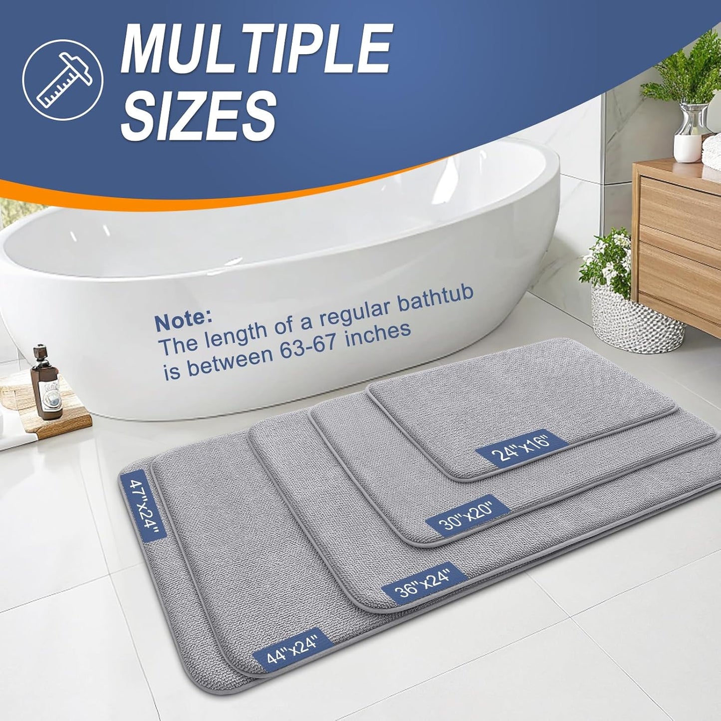 OLANLY Thick Memory Foam Bath Mat Rug 40x32, Extra Soft Absorbent Bathroom Rugs, Quick Dry Bath Mats, Non-Slip, Machine Washable Carpet for Bathroom, Tub and Shower, Home Decor Accessories, Grey