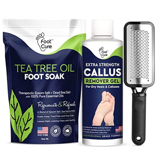 Tea Tree Foot Soak, Callus Remover Gel - Extra Strength Callus Remover Gel & Foot Soak With Epsom Salts For Calluses, Dry Cracked Heels, Toenail Fungus & Odor - Pedicure for Tired Feet