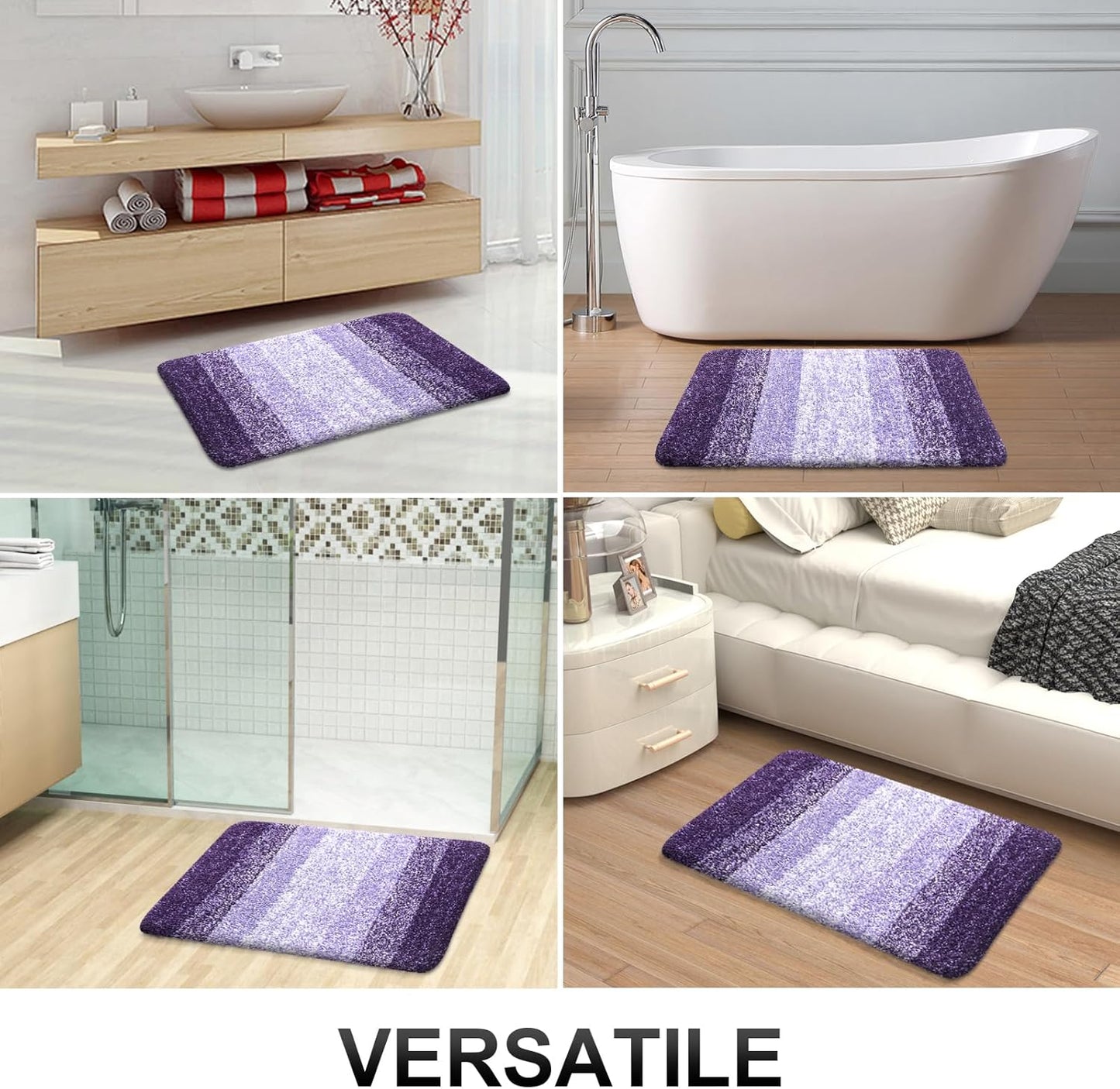 OLANLY Bathroom Runner Rugs 47x20, Extra Soft Absorbent Microfiber Bath Rugs, Rubber Backing, Quick Dry, Machine Washable Bath Mats for Bathroom Floor, Tub and Shower, Home Decor Accessories, Violet