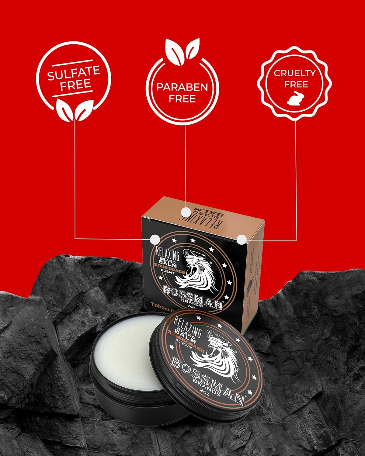 Bossman Relaxing Beard Balm for Men (Stagecoach Scent) – Tames, Relaxes, Thickens & Softens for Ultimate Beard Care – Made in USA