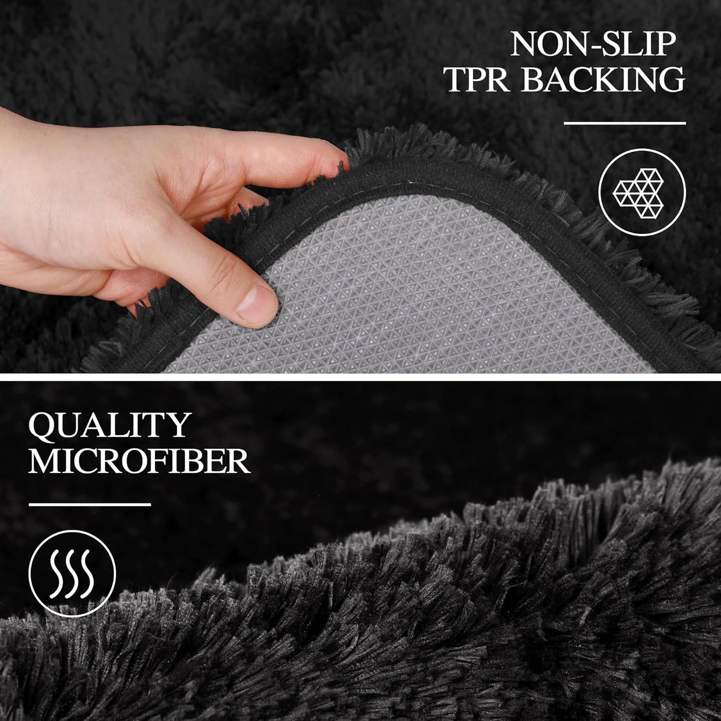 Walensee Bath Mat, High Pile Microfiber Bathroom Rug, Non-Slip, 16 x 24, Black