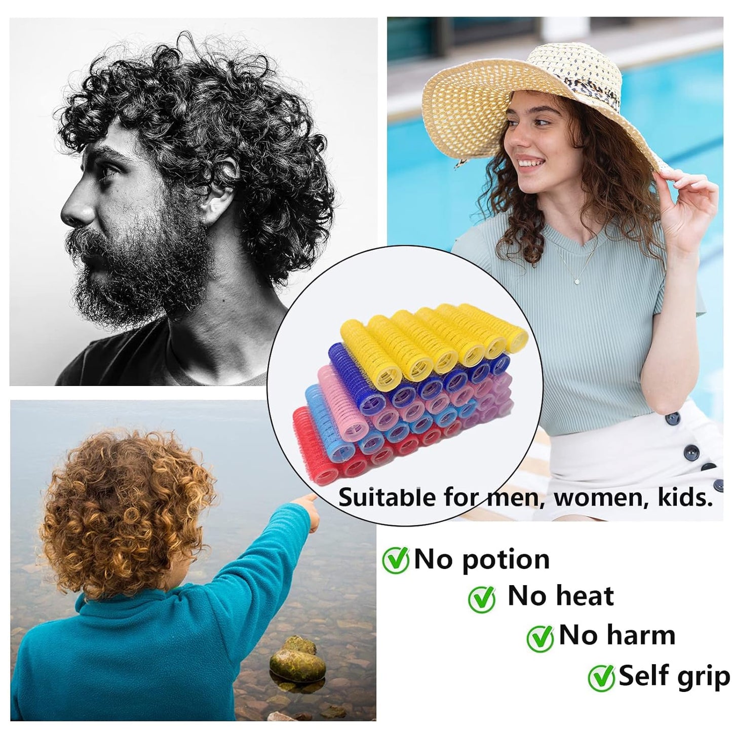 36PCS Self Grip Small Hair Curlers Heatless Roller Hair Curlers Pro Salon Hairdressing Curler DIY Curly Hairstyle Hair Rollers Tools Rat Tail Comb for Women Medium Short Hair(0.8 x 2.4 Inch)