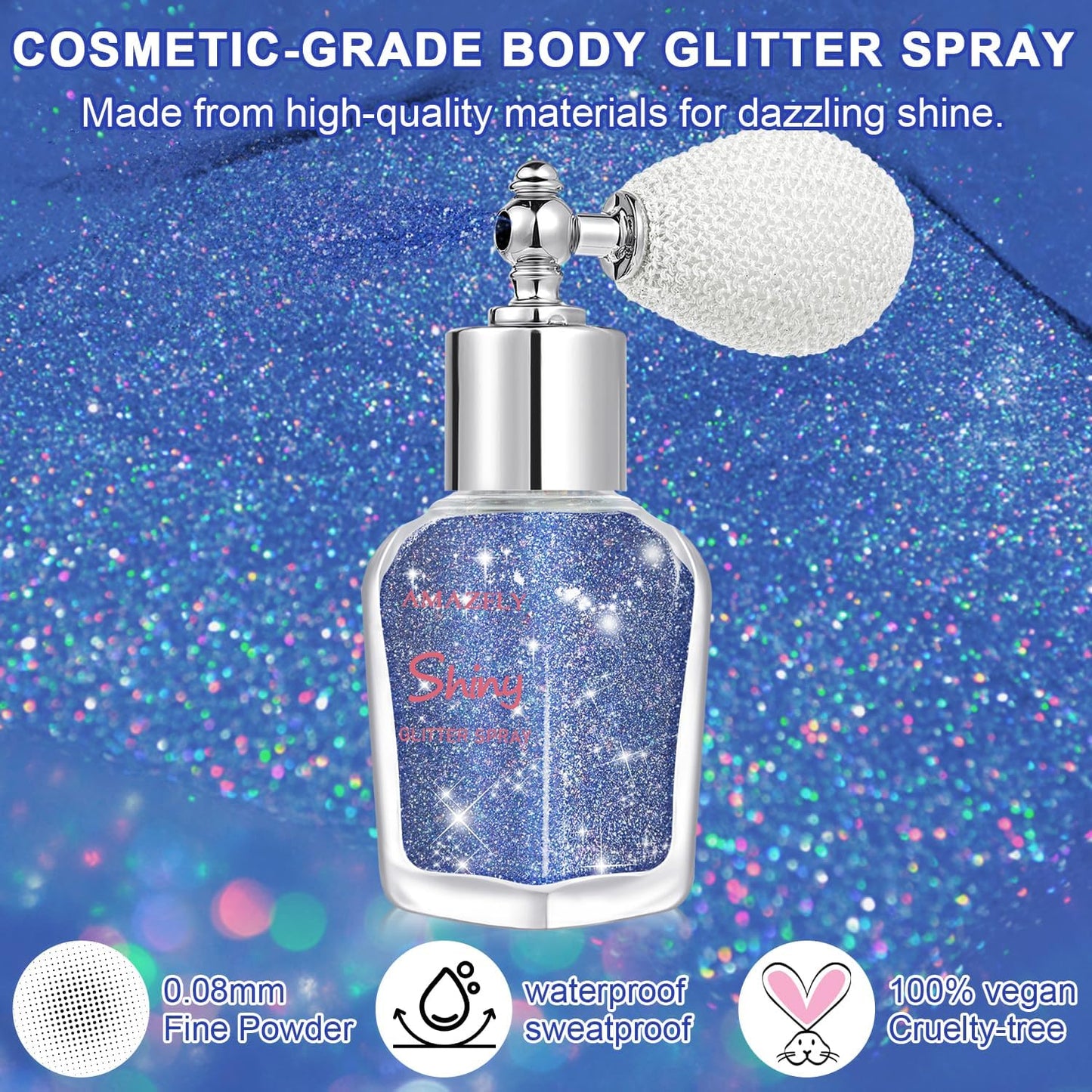 Hair and Body Glitter Spray, Shimmering Powder Sparkle Powder Makeup, Glitter Loose Sparkle Makeup for Body Highlighter,Festival Prom Rave Accessories (Blue)