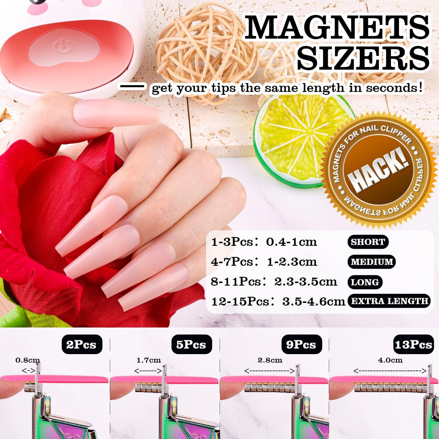 Chameleon Premium Nail Clippers with Magnets Sizers for Acrylic Nails, Artificial Fake Nail False Nail Tip Cutter Trimmer Manicure Pedicure Sharp Blade Clip Tool For Salon Home Art Beauty