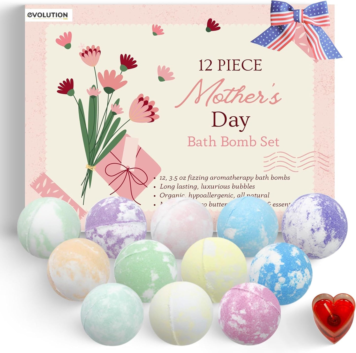 EvolutionUSA Mother's Day Bath Bombs for Women, 12 Beautiful Bath Bombs for Mom, Thoughtful Mother's Gift of Luxury & Relaxation, Gorgeous Bath Balls Set, Lush Aramotherpy Bathbombs, Gift Set Women