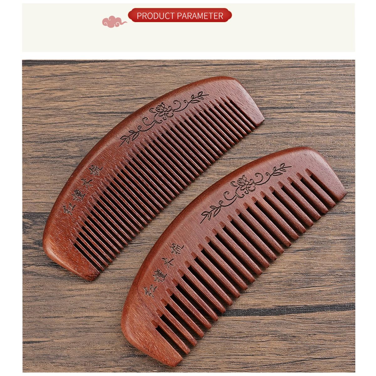 Wooden Hair Comb Set,labor comb, Wide Tooth and Fine Tooth Detangling Combs, Brown, 2 Pack (Medium)
