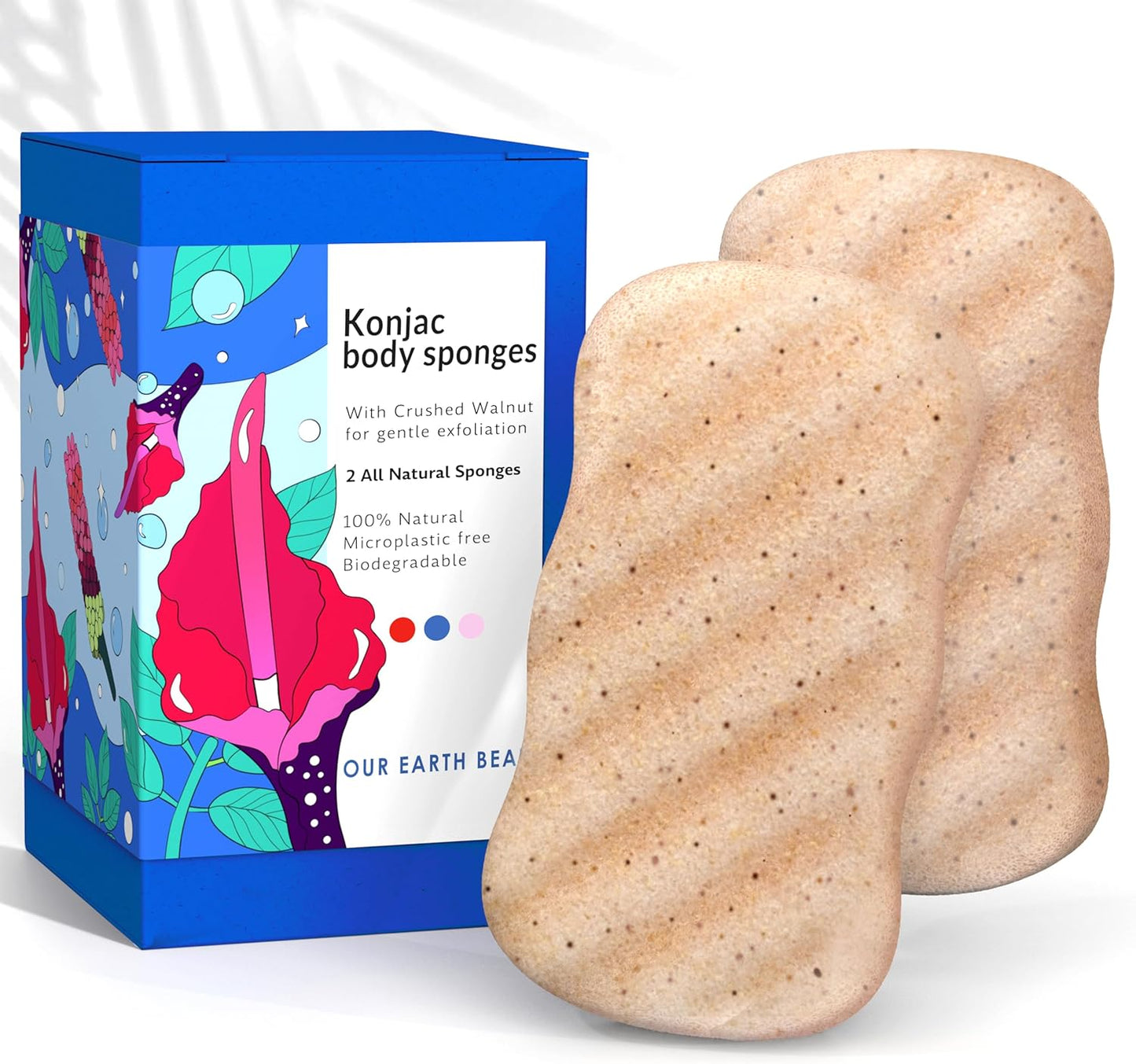 Konjac Sponge Body (2 Pack) Exfoliating Walnut | Microplastic Free 100% Natural | Non-Toxic | Biodegradable | Eco-Friendly | Plastic Free Packaging