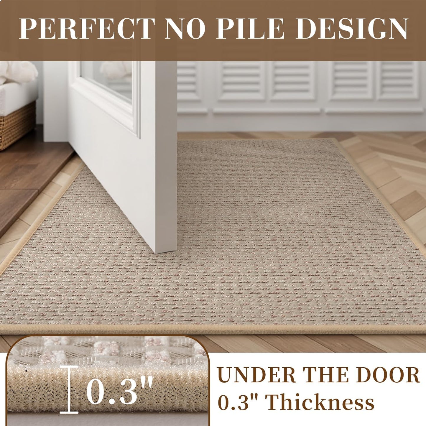 RESARE Non Slip Bath Mat - Machine Washable Bathroom Rug, Super Absorbent Quick Dry Bath Mat, Bath Rug Ultra Soft Rug for Bathroom Floor, 17"x24" Beige