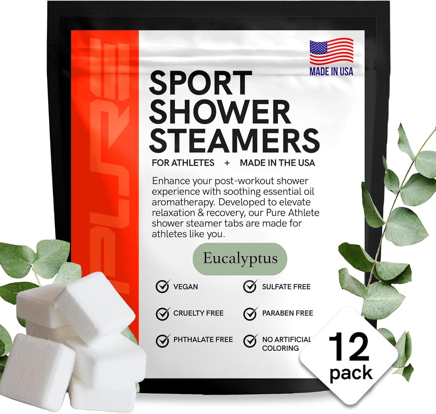 Sport Shower Steamers - Made in USA with Natural Eucalyptus Essential Oil, Aromatherapy, Stress and Sinus Relief, Muscle Recovery for Athletes, Best Unique Birthday Gifts for Self Care Relaxation
