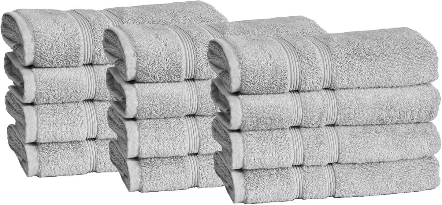 Mosobam Luxury Turkish Set of 12 Hand Towels 16X30 Light Grey (Gray) 700 GSM Bamboo Viscose & Aegean Turkish Combed Cotton