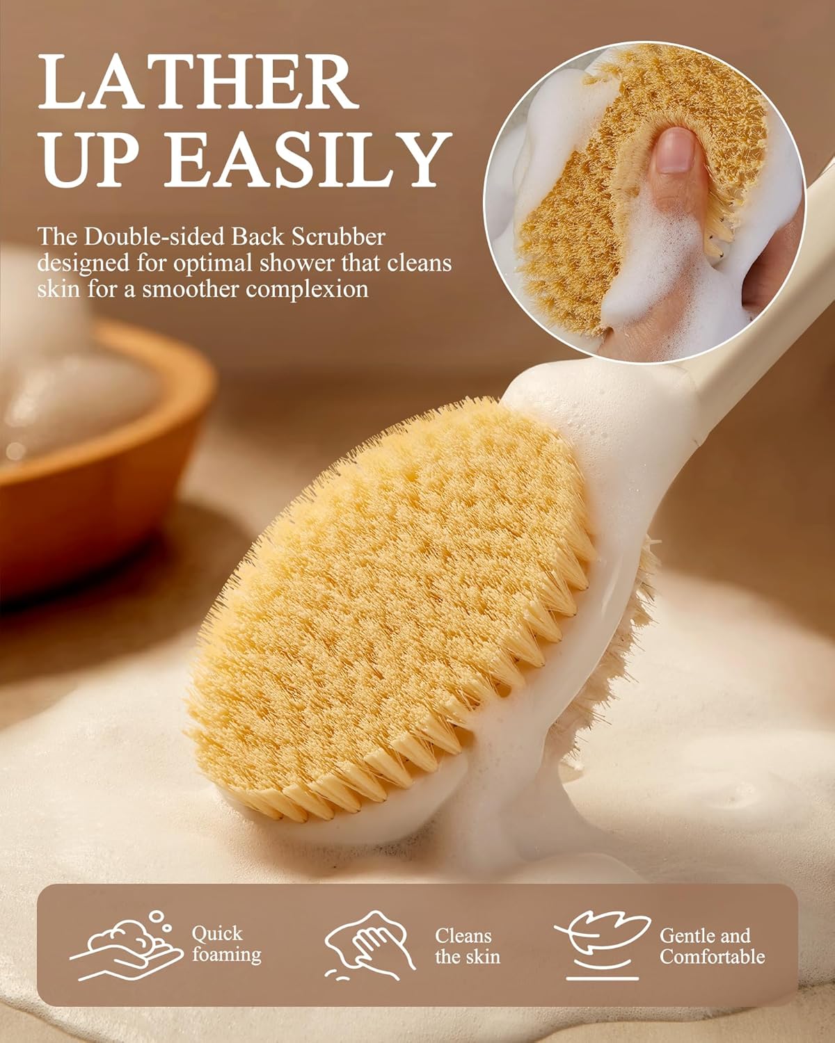 Shower Brush for Massage Dry Brushing: Back Scrubber for Shower with 18.1 in Anti Slip Long Handle - Bath Body Brush for Lymphatic Drainage, Exfoliator Improving Skin Health for Women Men Elderly Blue