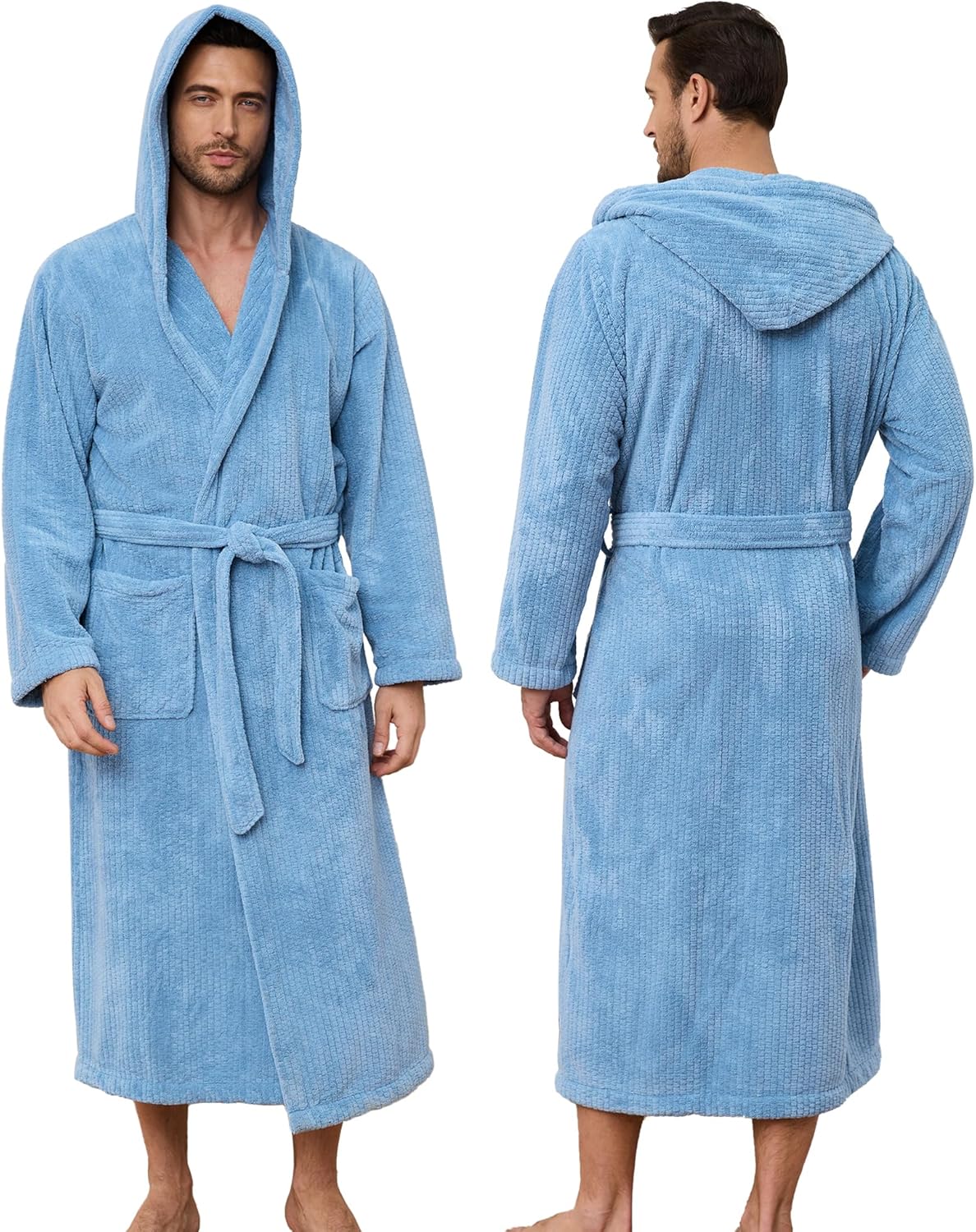 Men's Bathrobes with Hood, Soft Long Towel Robe for Men - Super Absorbent Quick Dry yet Warm