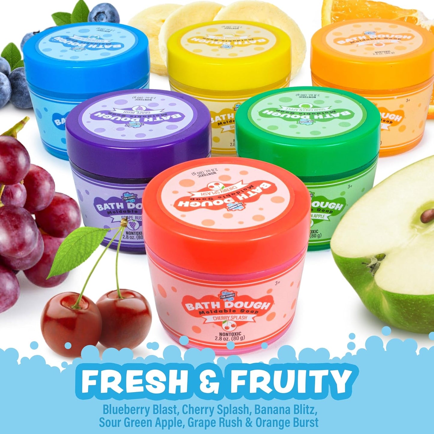 Tub Works® Bath Dough™ Moldable Kids Soap Bath Toy, Variety 6 Pack | Shape, Mold & Create Tub Art with Soapy Dough | Soft & Moldable Kids Bath Soap for Shaping | Sensory Toddler Bathtub Toys