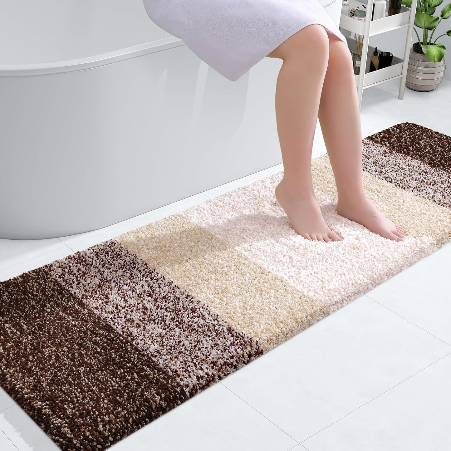 OLANLY Bathroom Runner Rugs 59x17, Extra Soft Absorbent Microfiber Bath Rugs, Rubber Backing, Quick Dry, Machine Washable Bath Mats for Bathroom Floor, Tub and Shower, Home Decor Accessories, Brown