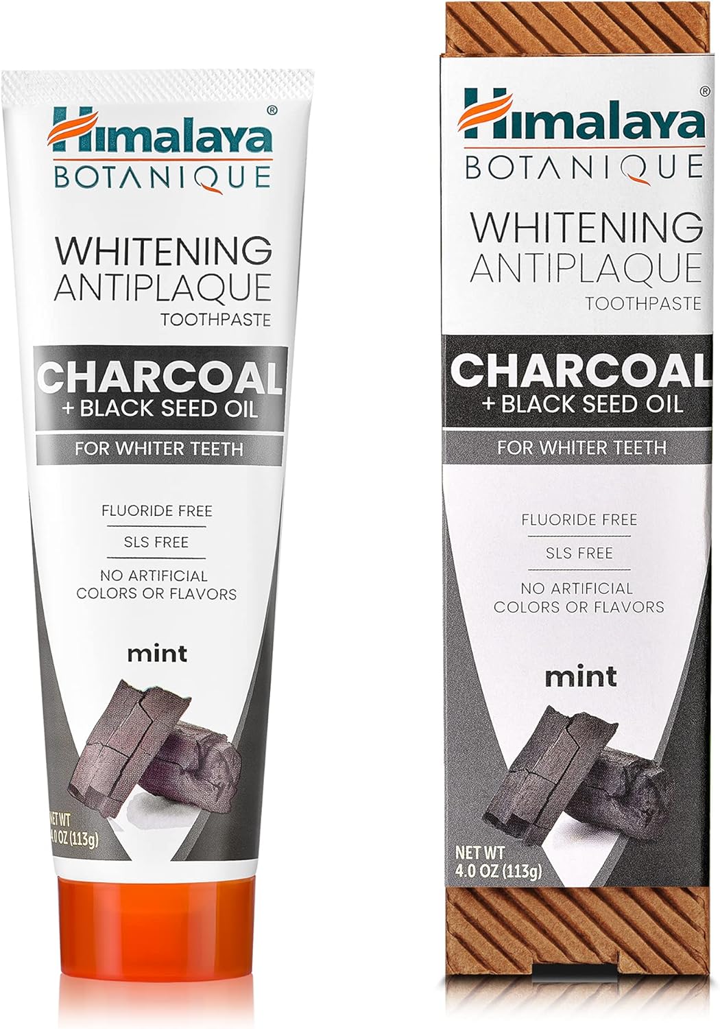 Himalaya Botanique Whitening Antiplaque Toothpaste with Charcoal + Black Seed Oil, Fluoride Free, for Whiter Teeth, 4 oz, 2 Pack…