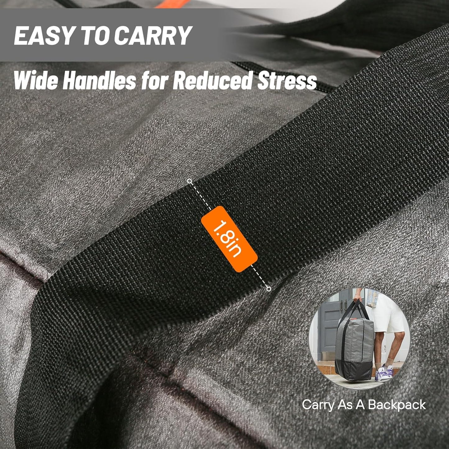 2 Pack Moving Bags, Heavy Duty Storage Bags with Zipper, Extra Large Packing Bags with Internal Compression Straps, Wrap Around Handles, Alternative to Moving Boxes, Grey and Black