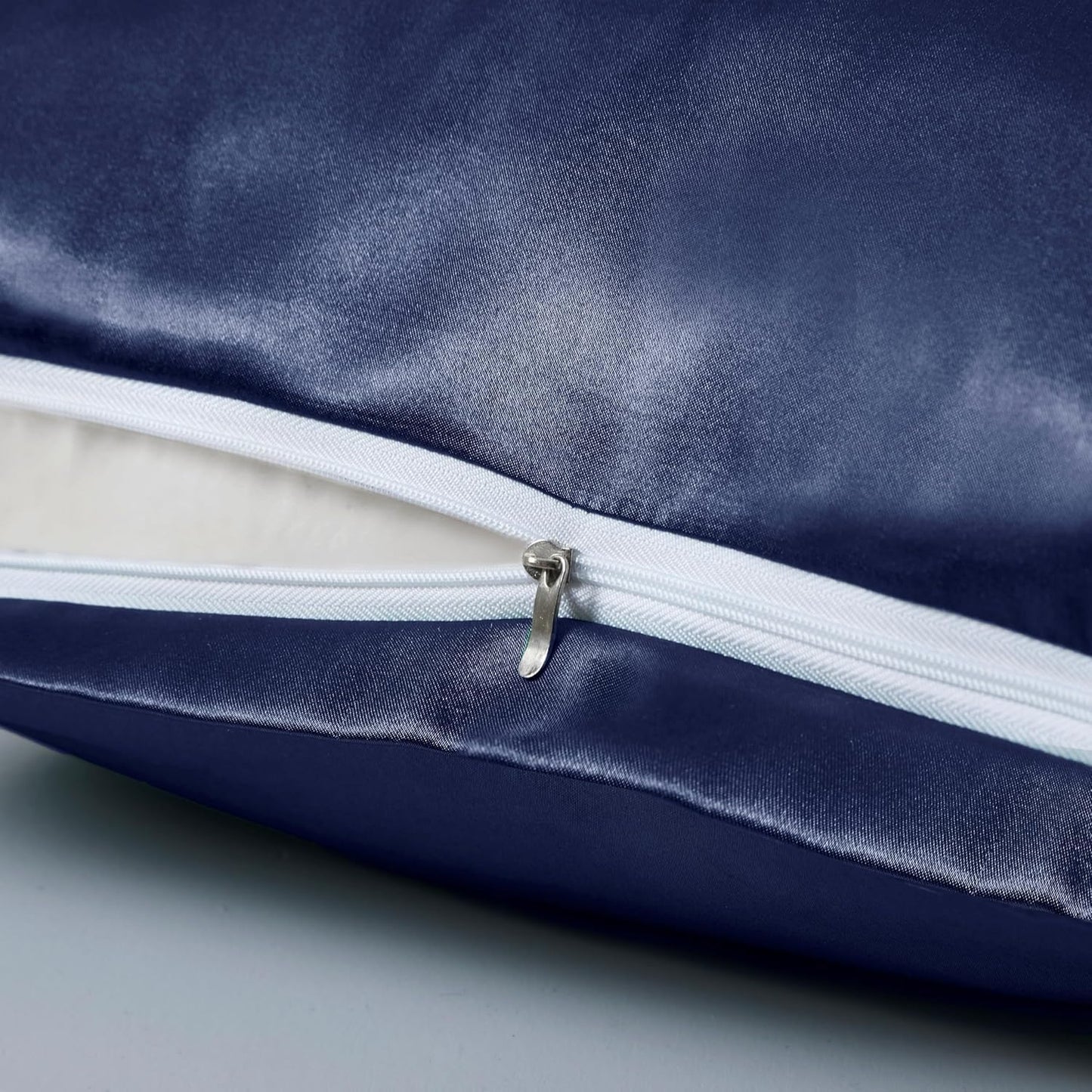 Juwenin Bedding,Luxury Satin Pillowcase with Zipper (Silky Satin Pillow Case for Hair) Set of 2 (Navyblue, Standard(20''x26''))
