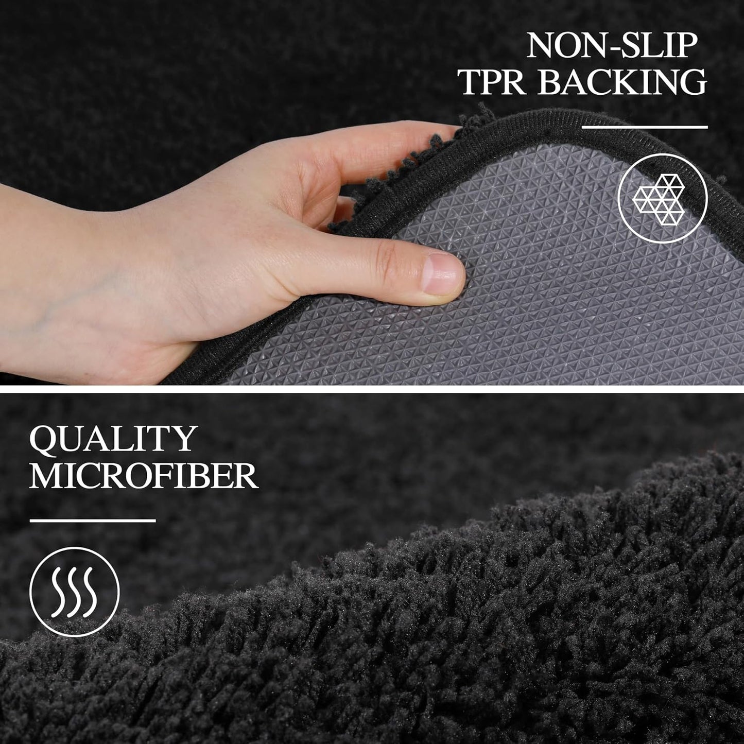 Walensee Bath Rug for Non-Slip Bath Mat (20 x 32, Black) Water Absorbent Soft Microfiber Shaggy Rug Machine Washable Thick Plush Shower Mat