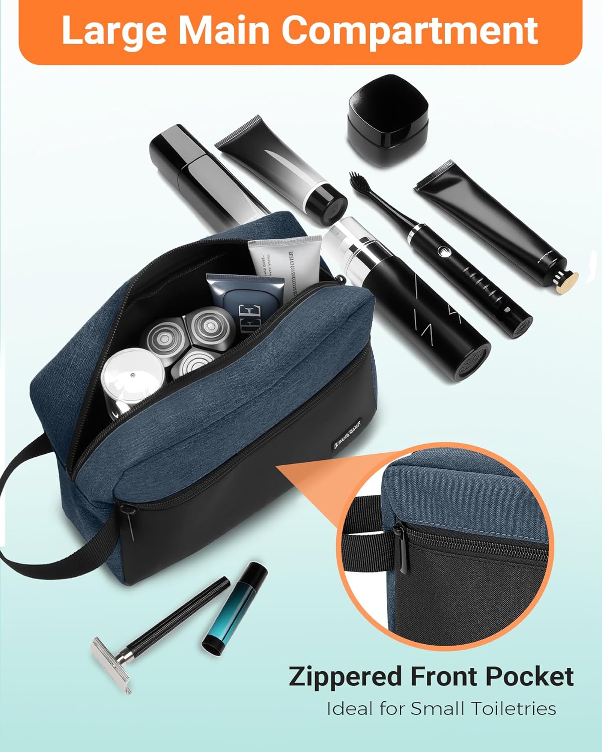 Elviros Travel Toiletry Bag for Men Hanging Toiletries Dopp Kit Small Bathroom Hygiene Tool and Medicine bag for Traveling Essential Shaving Pouch (Blue&Black)