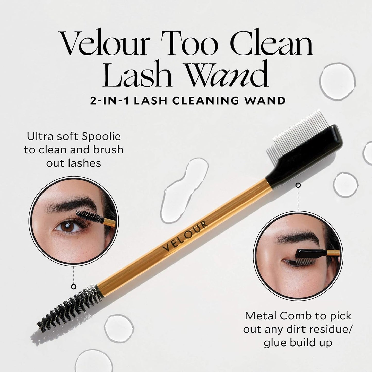 Velour Too Clean Lash Wand, 2 in 1 Eyelash Cleansing Brush for False Lashes and Eyelash Extensions, Brow and Lash Brush