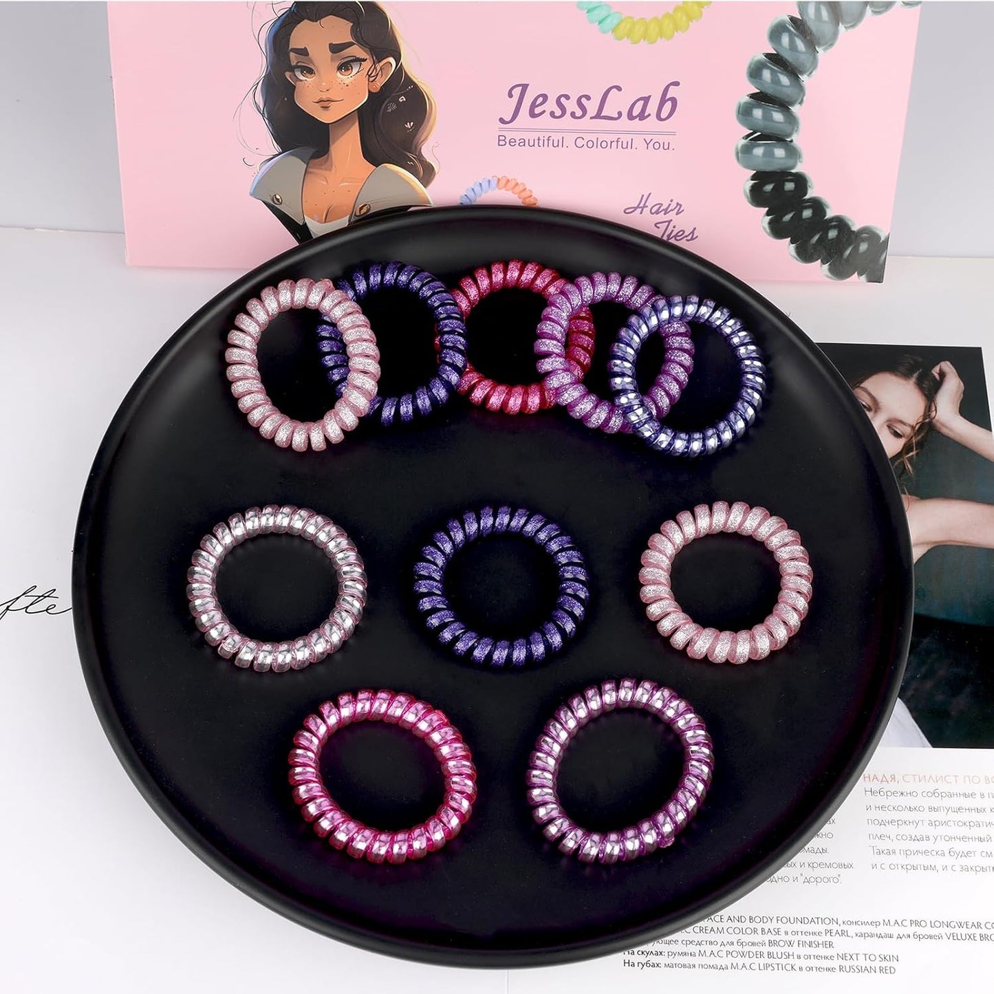 JessLab Spiral Hair Ties for Women, 10-Pack Traceless No-Damage Ponytail Holders, Coils Hair Bands for Girls, Assorted Colors