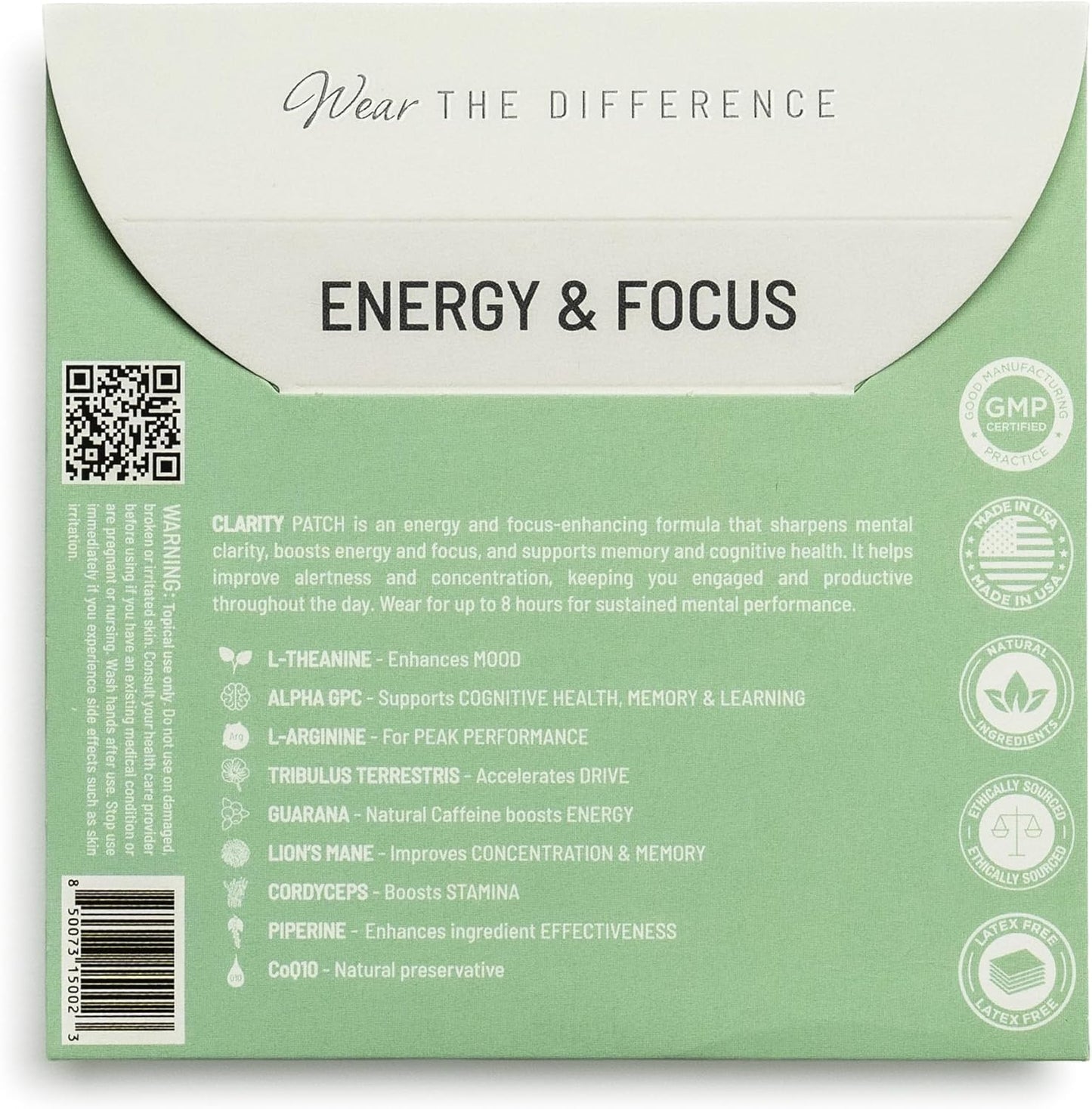Clarity Film Patches – Topical Patches for Energy & Focus - Patch with Botanical Extracts – Natural Support for Memory & Concentration - Long-Lasting Effect – 4 Pack